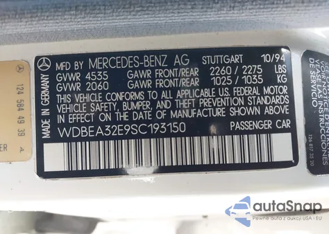1995 Mercedes-Benz E 320 Base/320 Special from USA, damaged, VIN WDBEA32E9SC193150